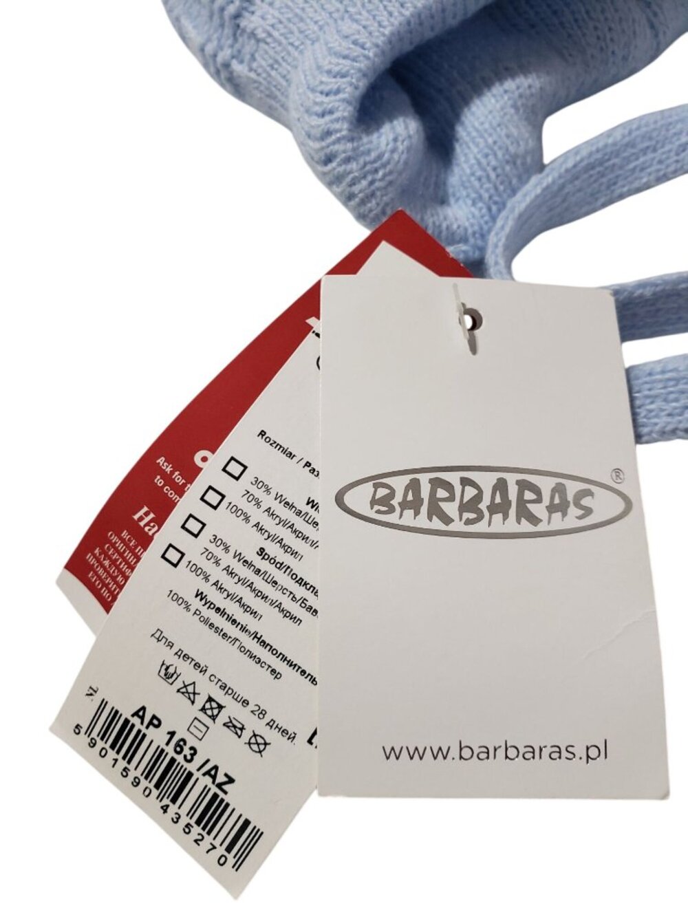 NEW Barbaras Light Blue Thick Knit Beanie Hat Bear Ears 0-3 Months 38-40 - Picture 5 of 9
